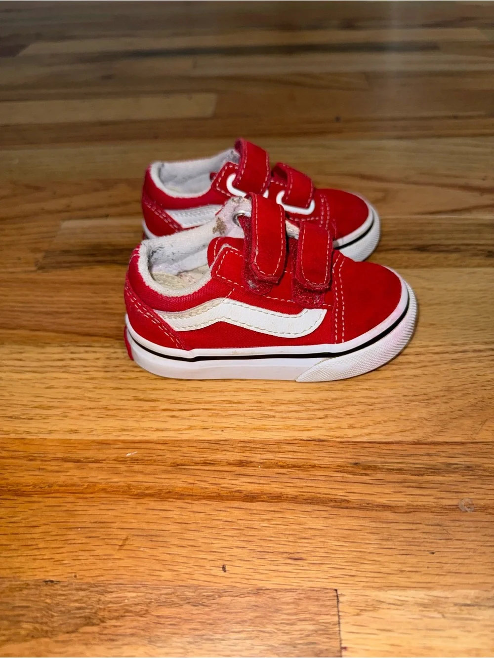 Vans Red Toddler Old Skool V Velcro Sneakers with White Stripe